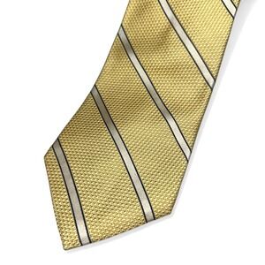Tommy Hilfiger Mens Silk Tie Yellow Gold Silver Navy Blue Striped Textured New